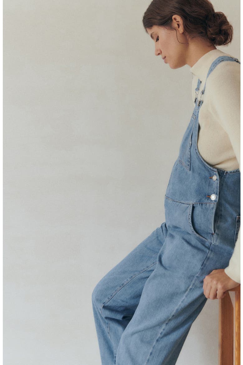 Denim Maternity Overalls, Alternate, color, MEDIUM BLUE
