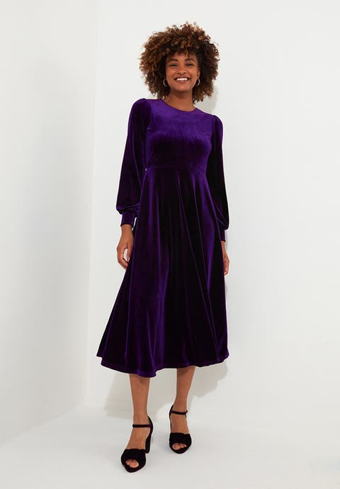 Crew Neck Velvet Midi Dress