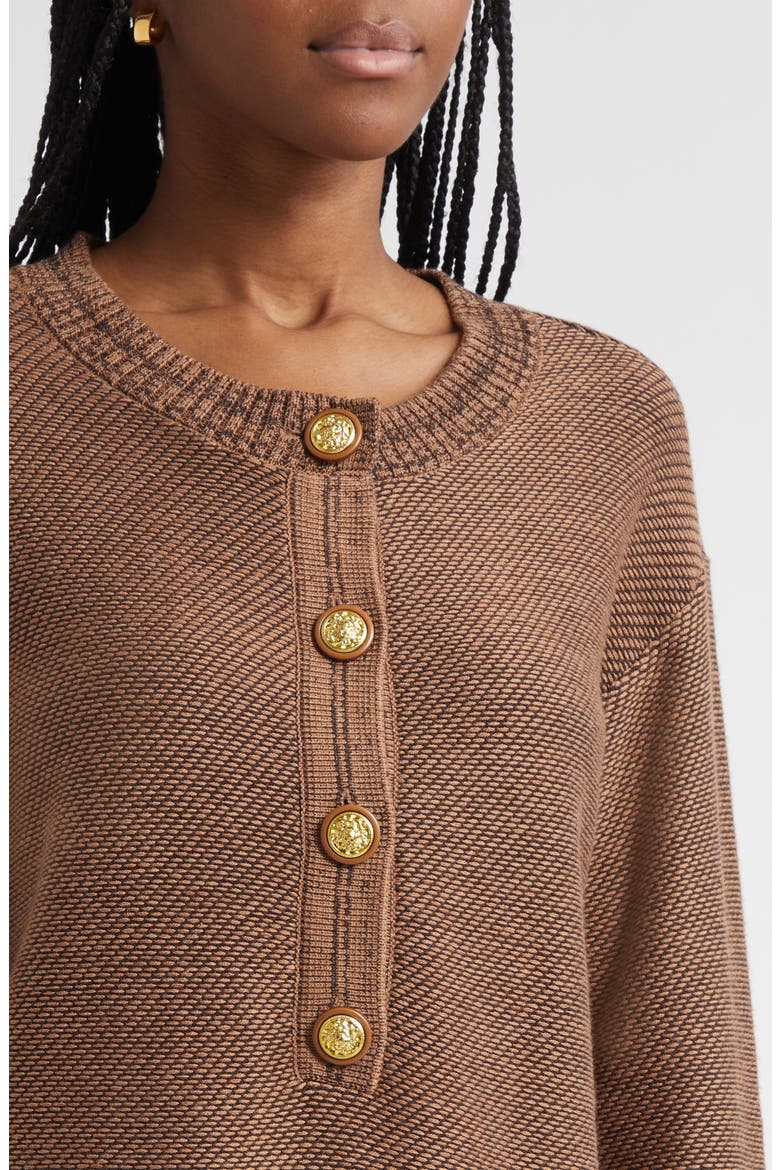 Hadassah Loop Knit Henley, Alternate, color, CAMEL MULTI/ GOLD