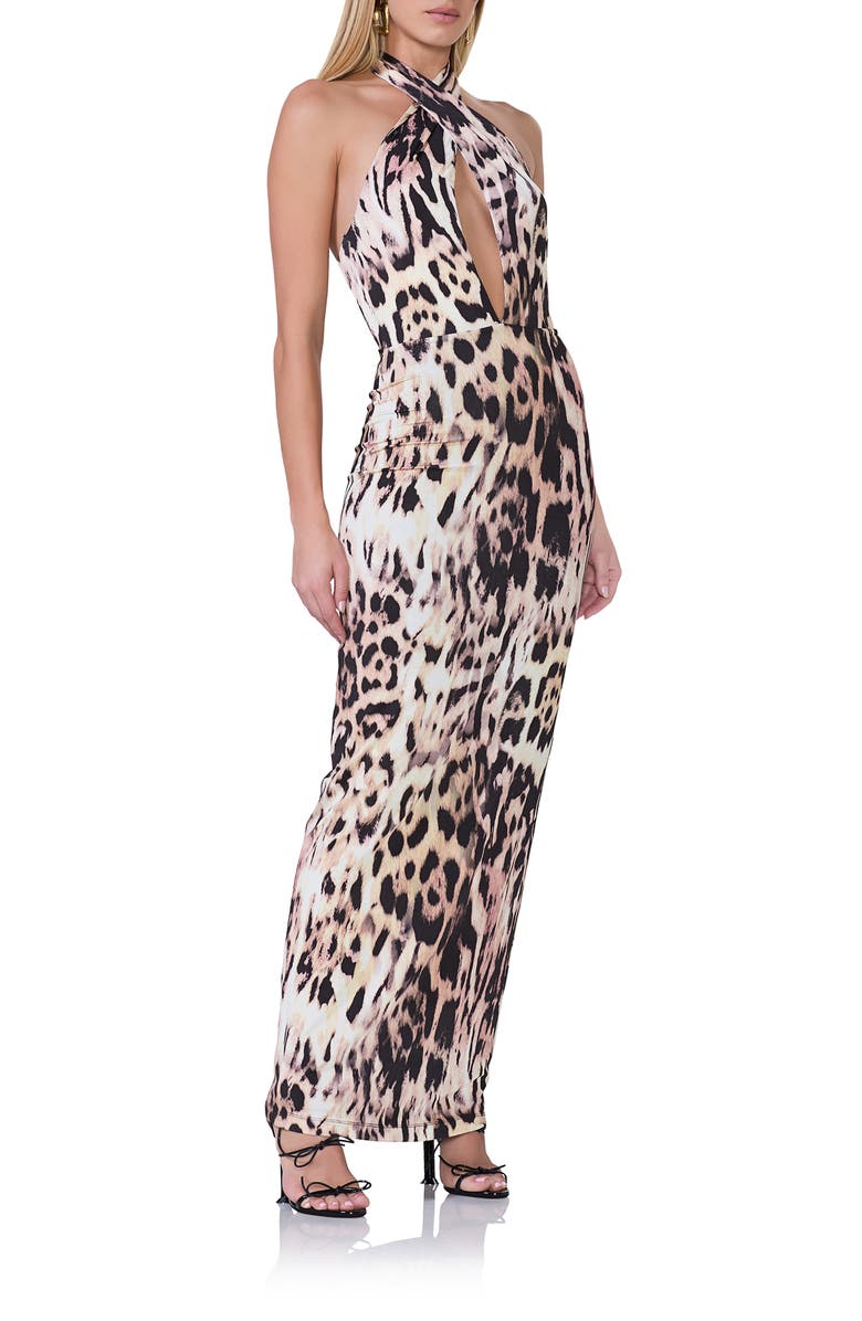 AFRM Genie Leopard Print Halter Neck Jersey Knit Dress, Alternate, color,