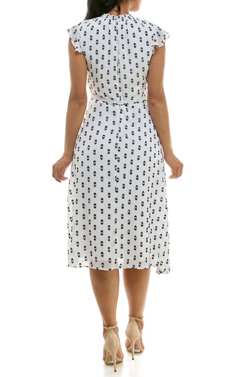 Nina Leonard Smock Chiffon Midi Dress In White/black