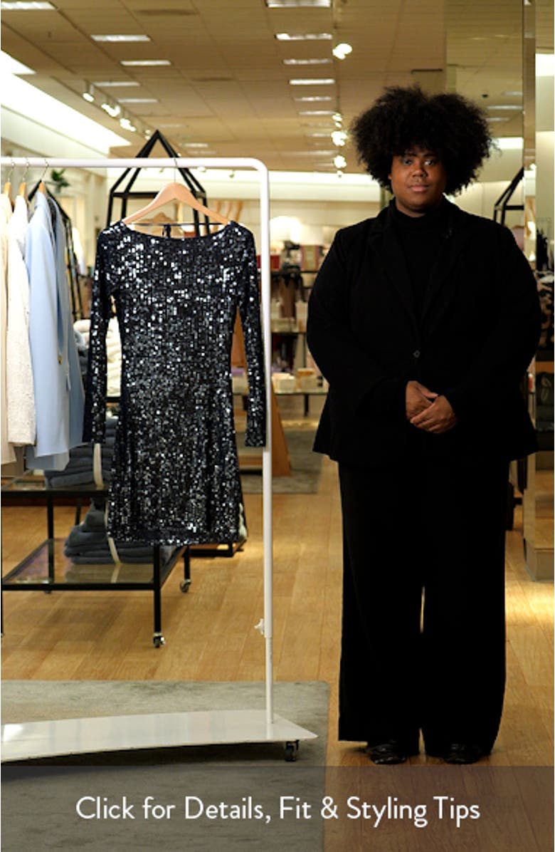 Sequin Cowl Back Long Sleeve Dress, sales video thumbnail