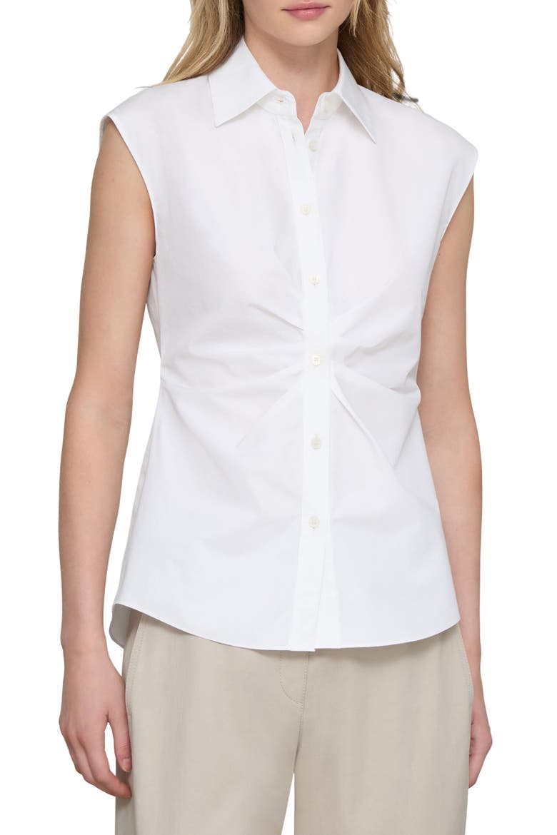 Irregular Pleated Sleeveless Button-Up Shirt, Main, color, WHITE