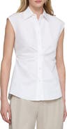 Lafayette 148 New York Irregular Pleated Sleeveless Button-Up Shirt