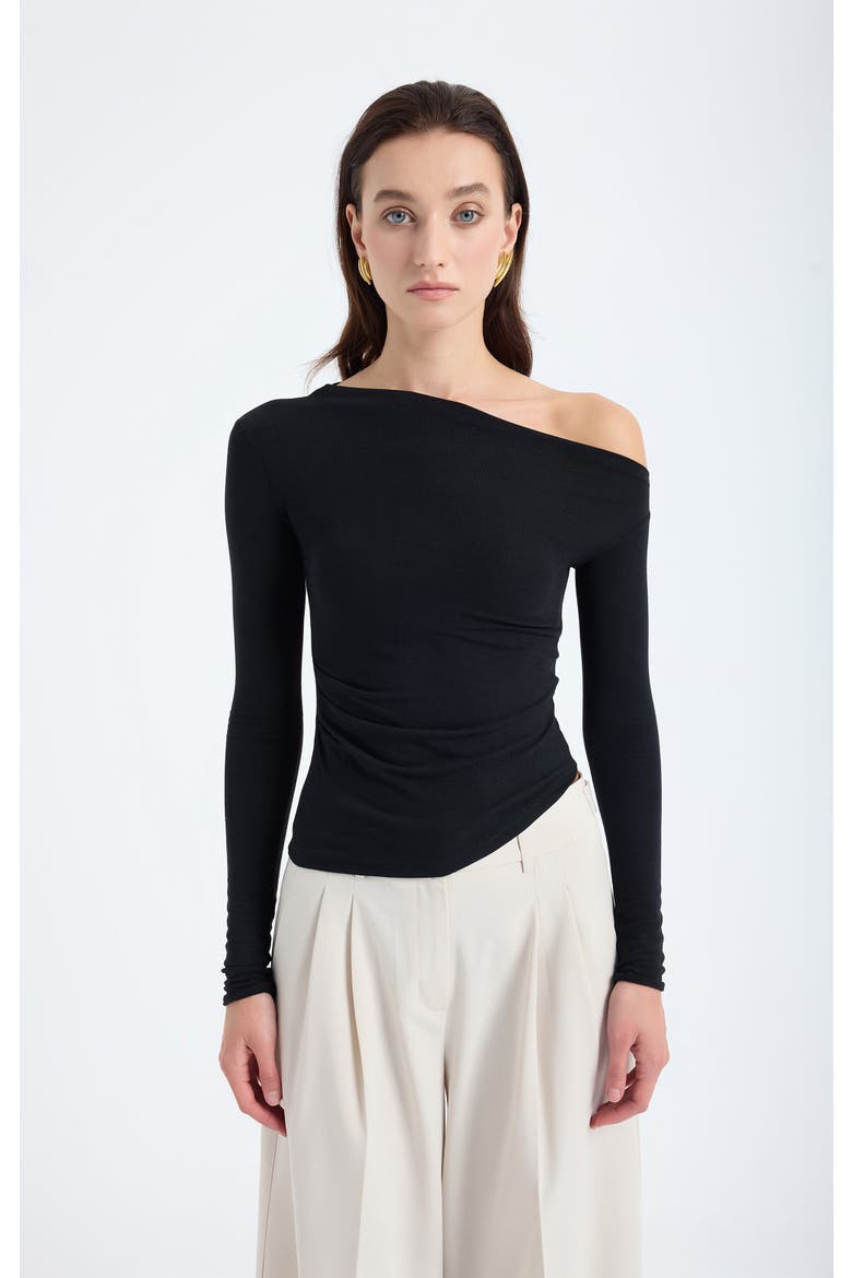 Aura One-Shoulder Draped Stretch Top, Alternate, color, Black