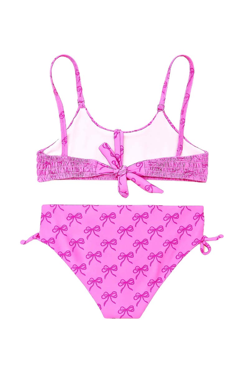 Limeapple Bow Printed Smocked Bikini Swimsuit, Alternate, color, Orchid