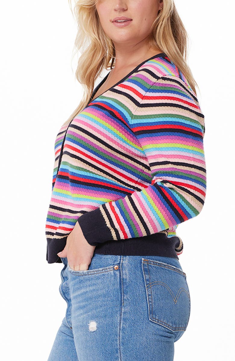 MINNIE ROSE Weekend Stripe Cotton & Cashmere Cardigan, Alternate, color, 