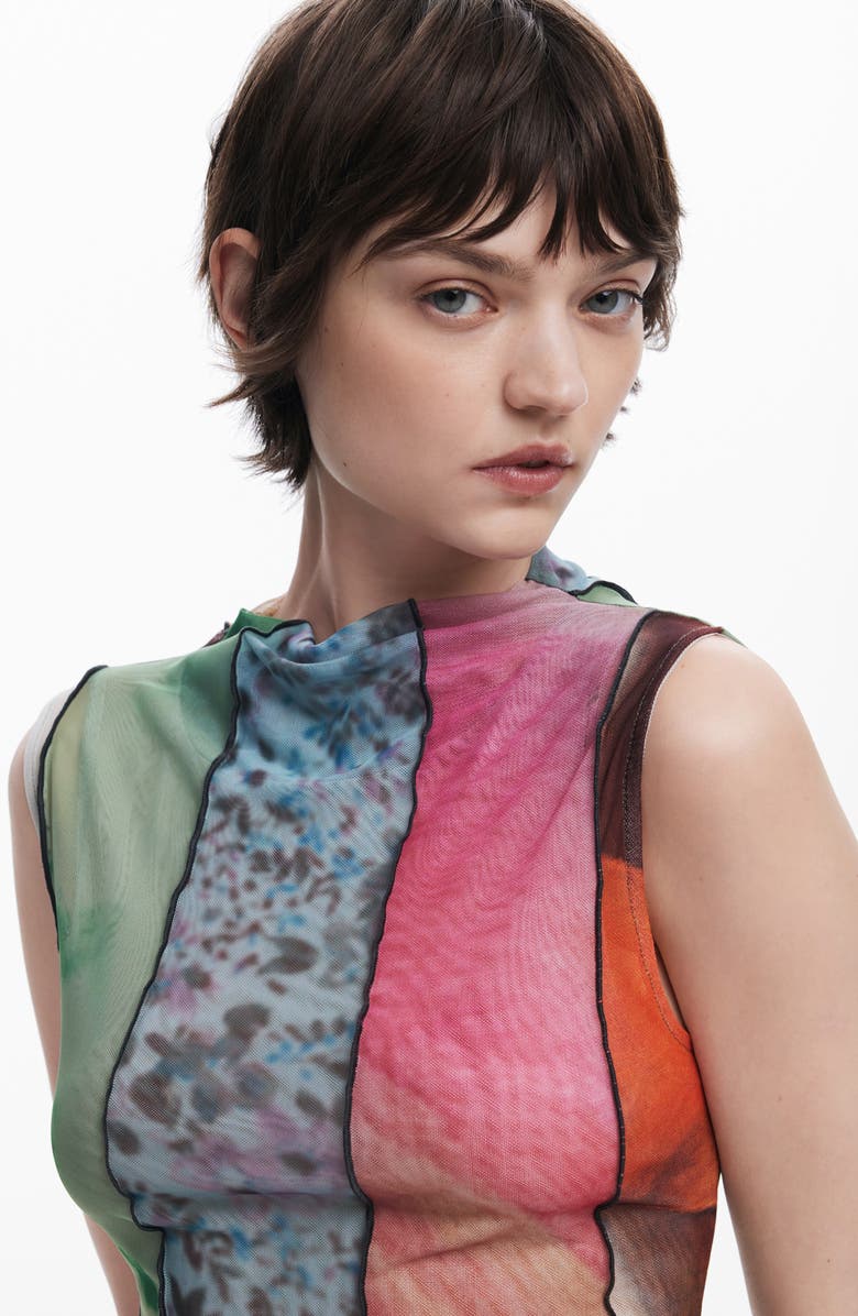 Desigual Mixed Print Mesh Tank, Alternate, color, Multi