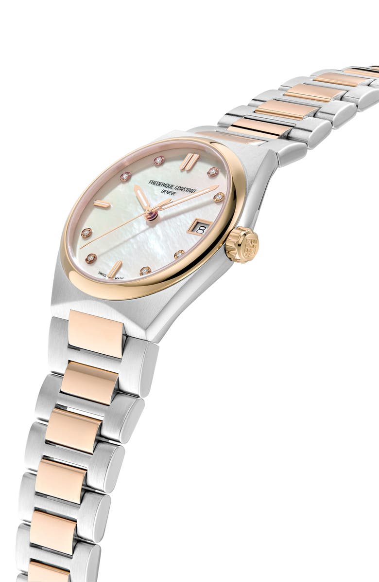 FREDERIQUE CONSTANT Highlife Diamond & Mother-of-Pearl Two-Tone Bracelet Watch, 31mm, Alternate, color, Two-Tone/ Pearl