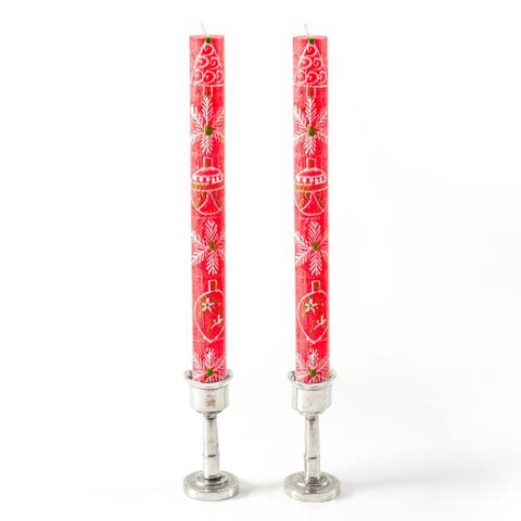 Whimsy Christmas Painted Candles - Set of 2