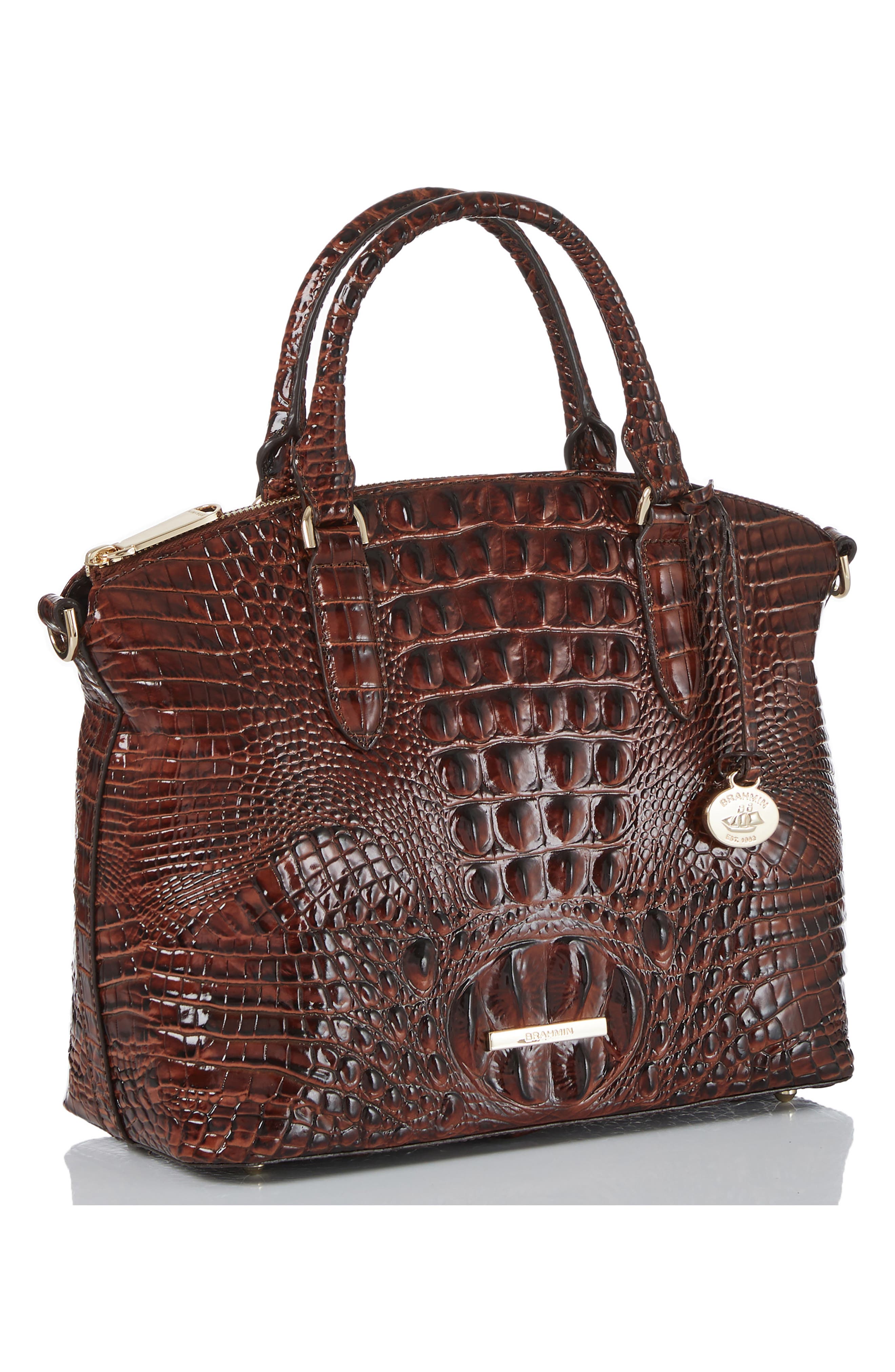Brahmin Duxbury Croc Embossed Leather Satchel, Alternate, color, Dark Pecan