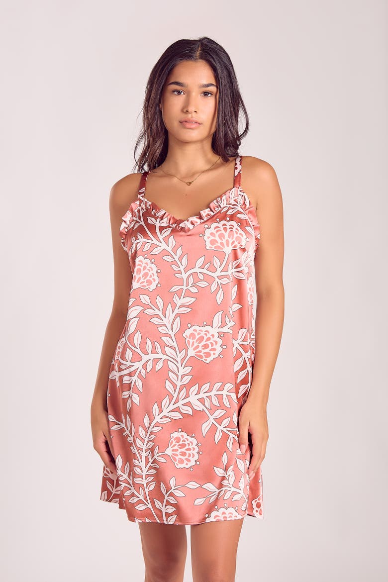 Satin Nightgown with Ruffle Neckline, Alternate, color, Dusty Rose