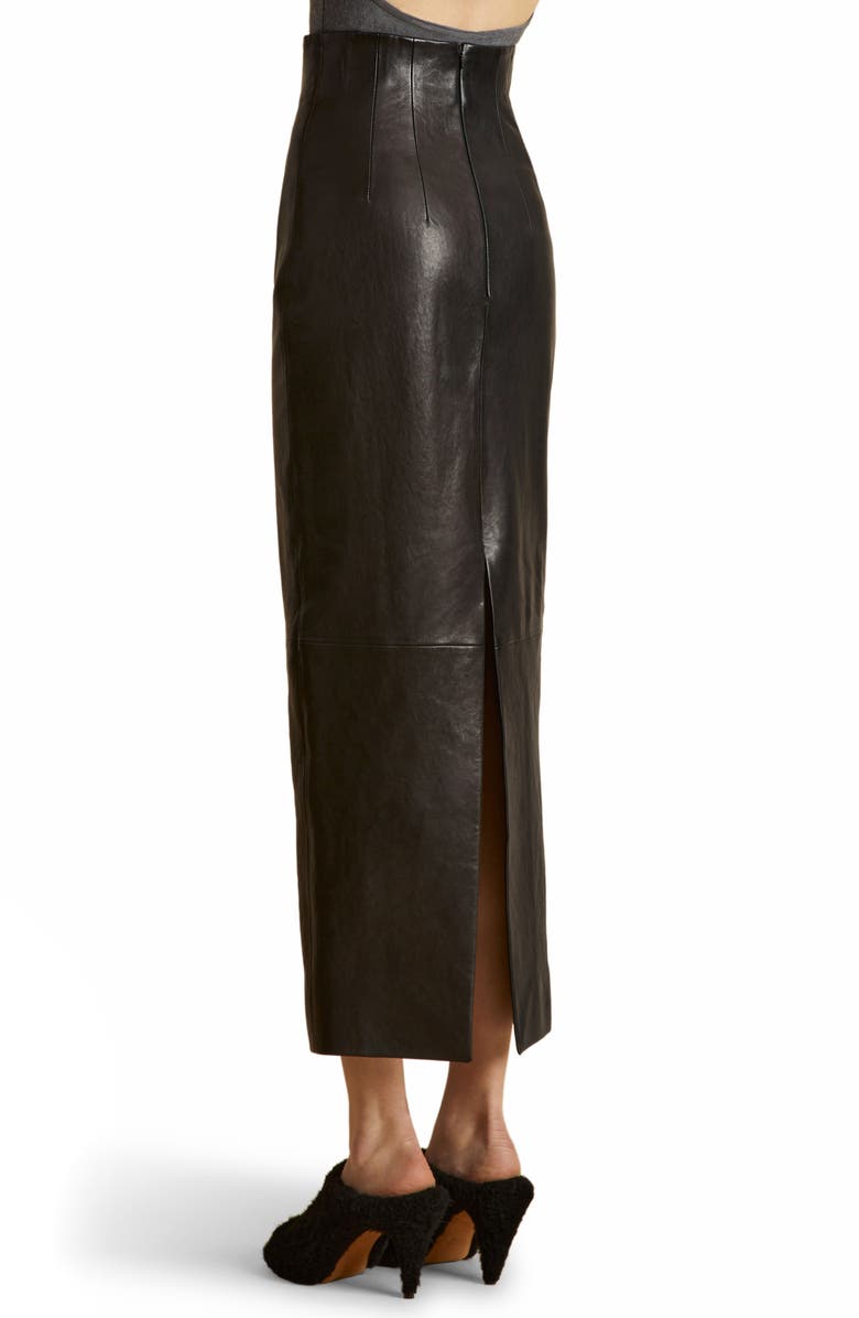 Khaite Loxley Fitted Leather Skirt, Alternate, color, Black