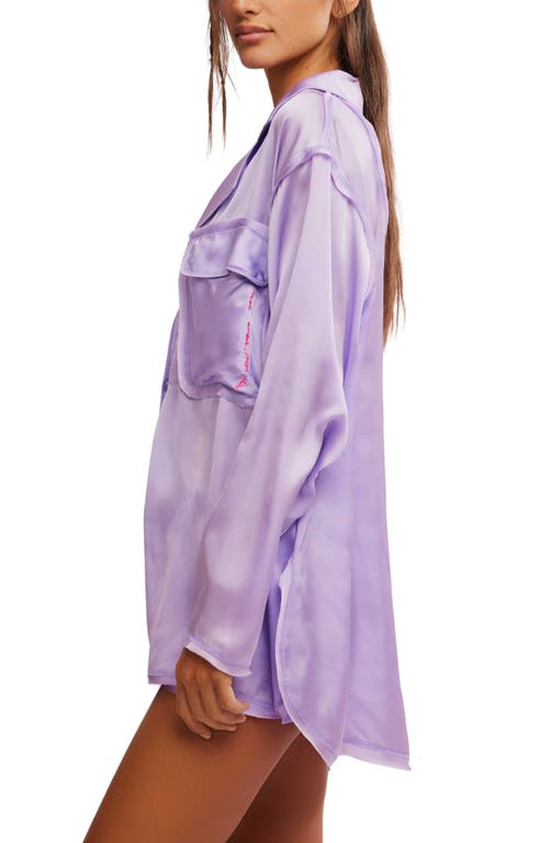 Shop Free People Like Honey Long-sleeve Satin Pajama Shirt In Orchid Bloom