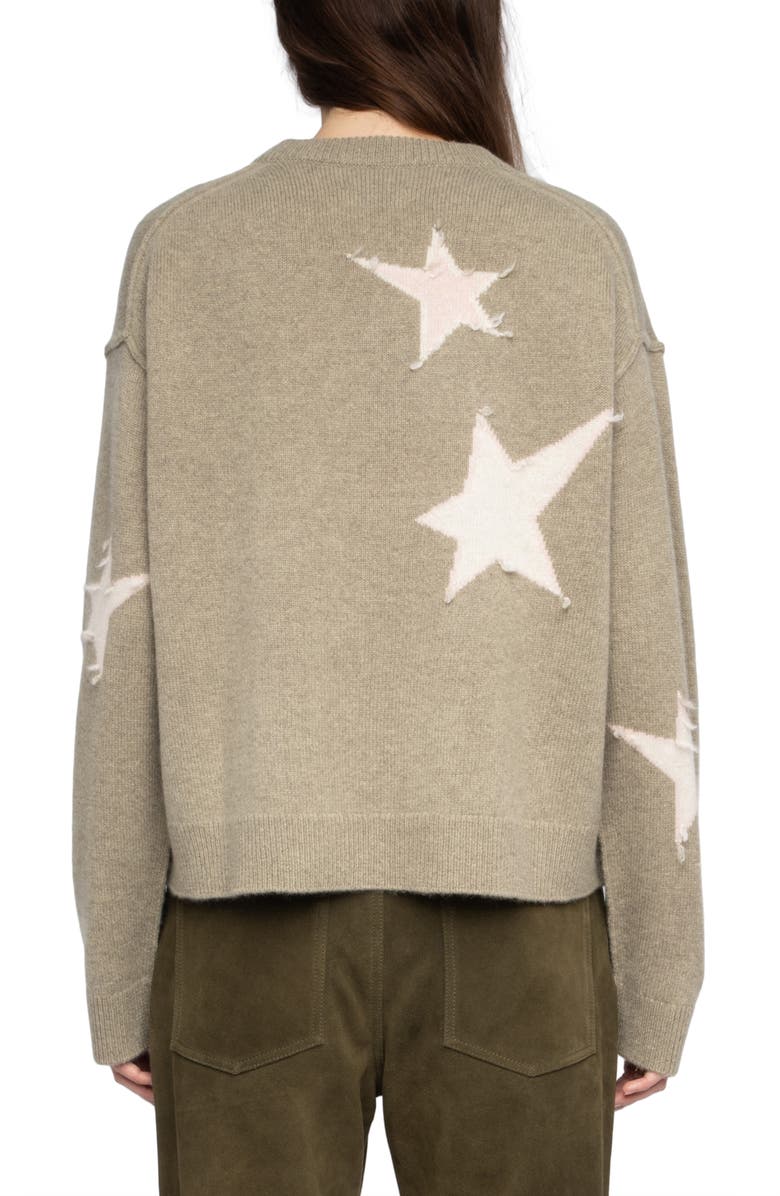 Zadig & Voltaire Markuz Intarsia Star Cashmere Crewneck Sweater, Alternate, color, Olive
