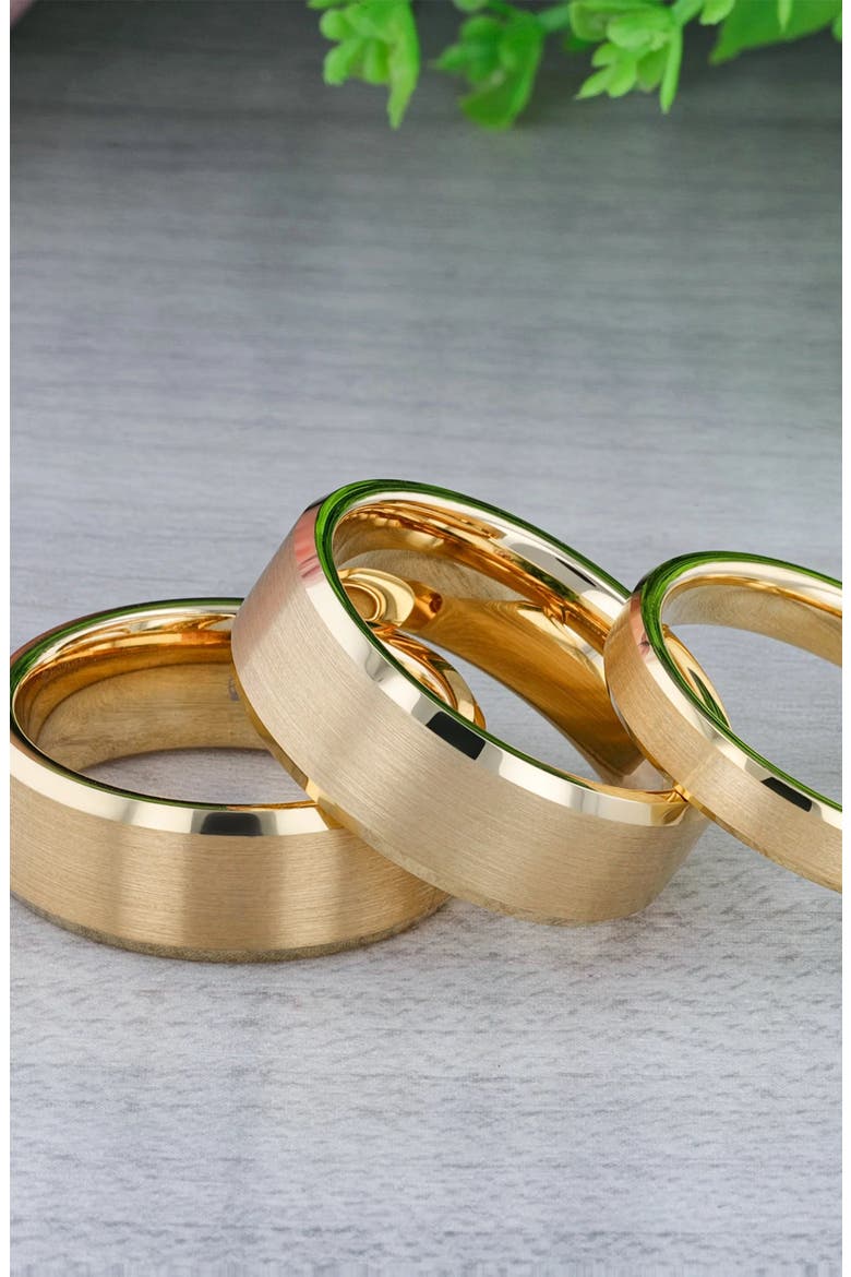 Tungsten Beveled Edge Flat Wedding Band With Brushed Center, Alternate, color, Gold 4mm