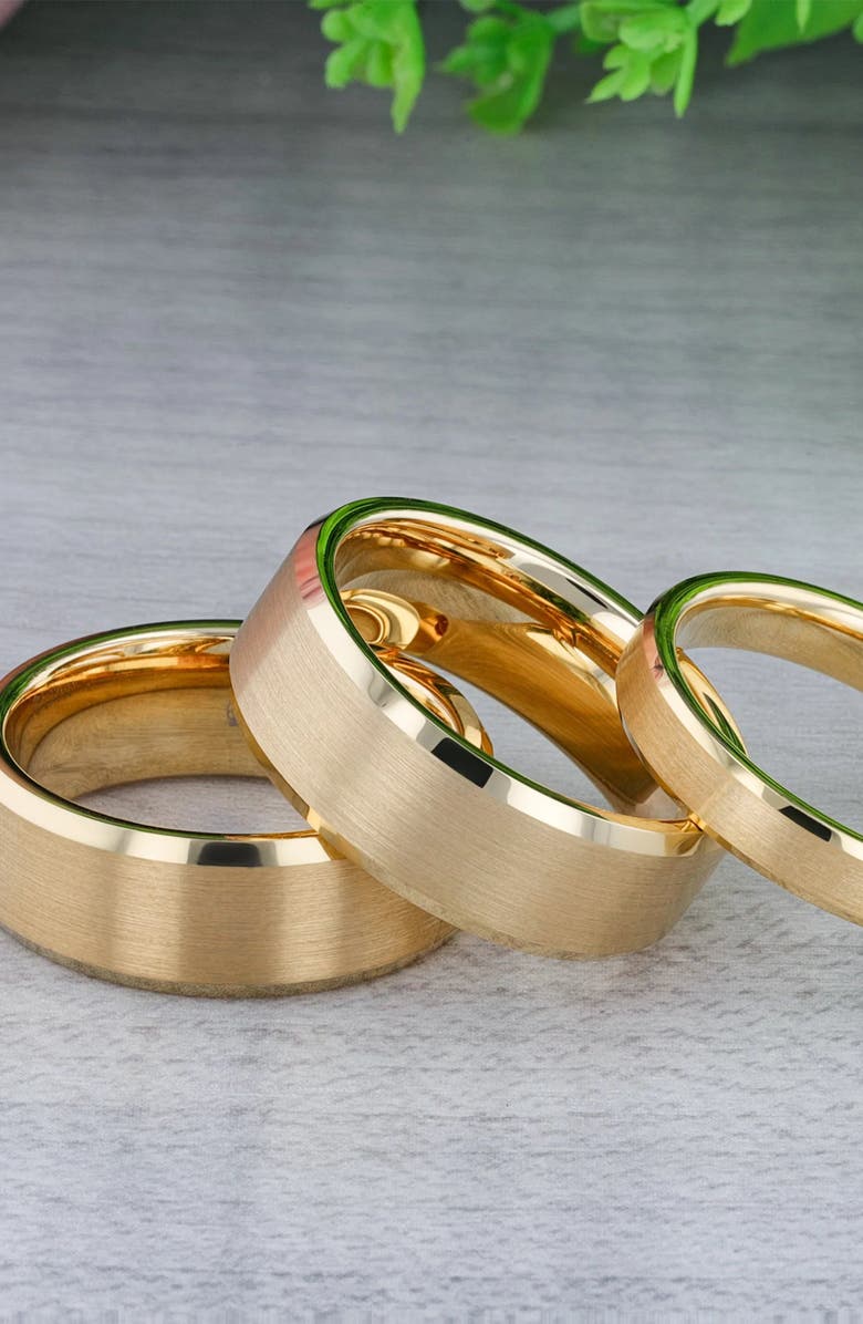 Larson Jewelers Tungsten Beveled Edge Flat Wedding Band With Brushed Center, Alternate, color, Gold 6Mm