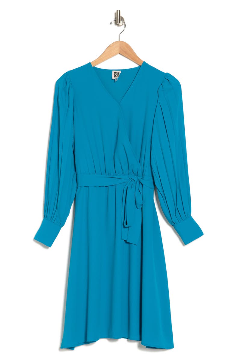 Anne Klein Pleated Long Sleeve Wrap Dress, Alternate, color,