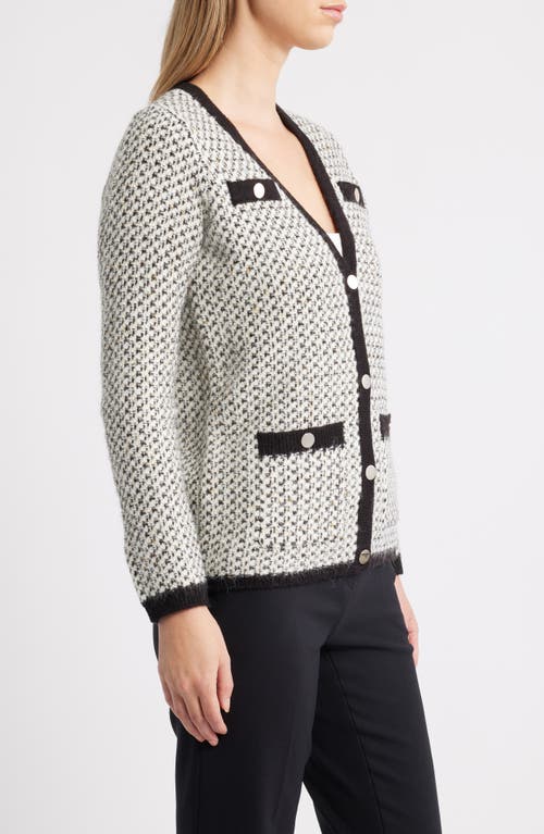 Anne Klein Contrast Trim Tweed Cardigan In Gray