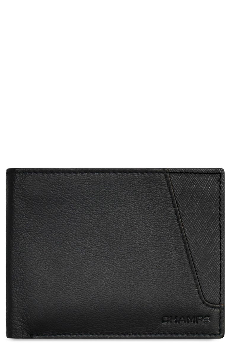 CHAMPS Iconic ID Flap Leather Bifold Wallet, Main, color, Black/ Black