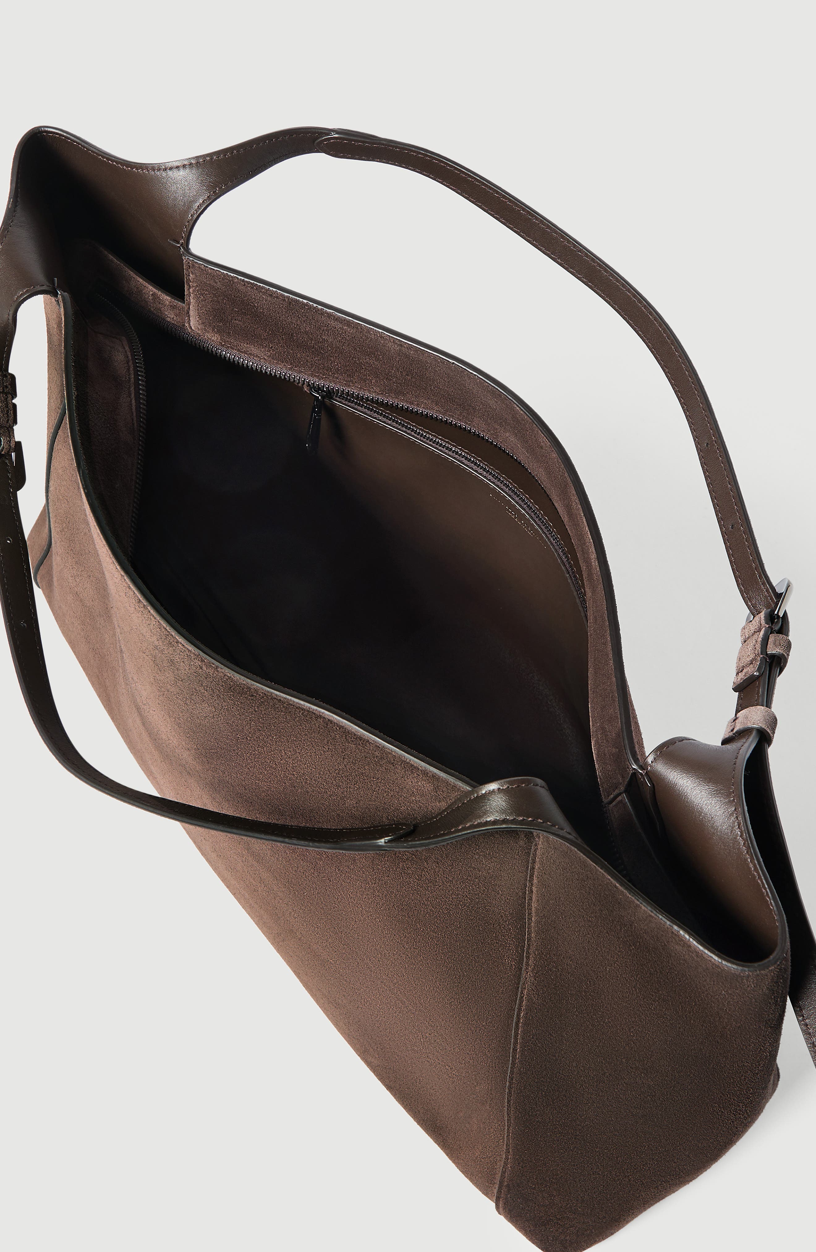 Sartorial shoppper bag in suede, Alternate, color, Pine Cone Brown