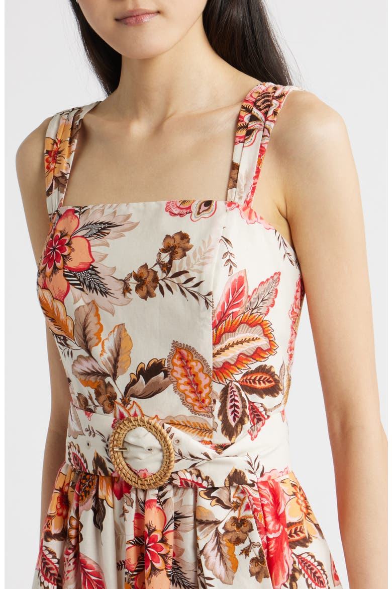 Floral Print Midi Sundress, Alternate, color, ALMOND KHAKI/ RED