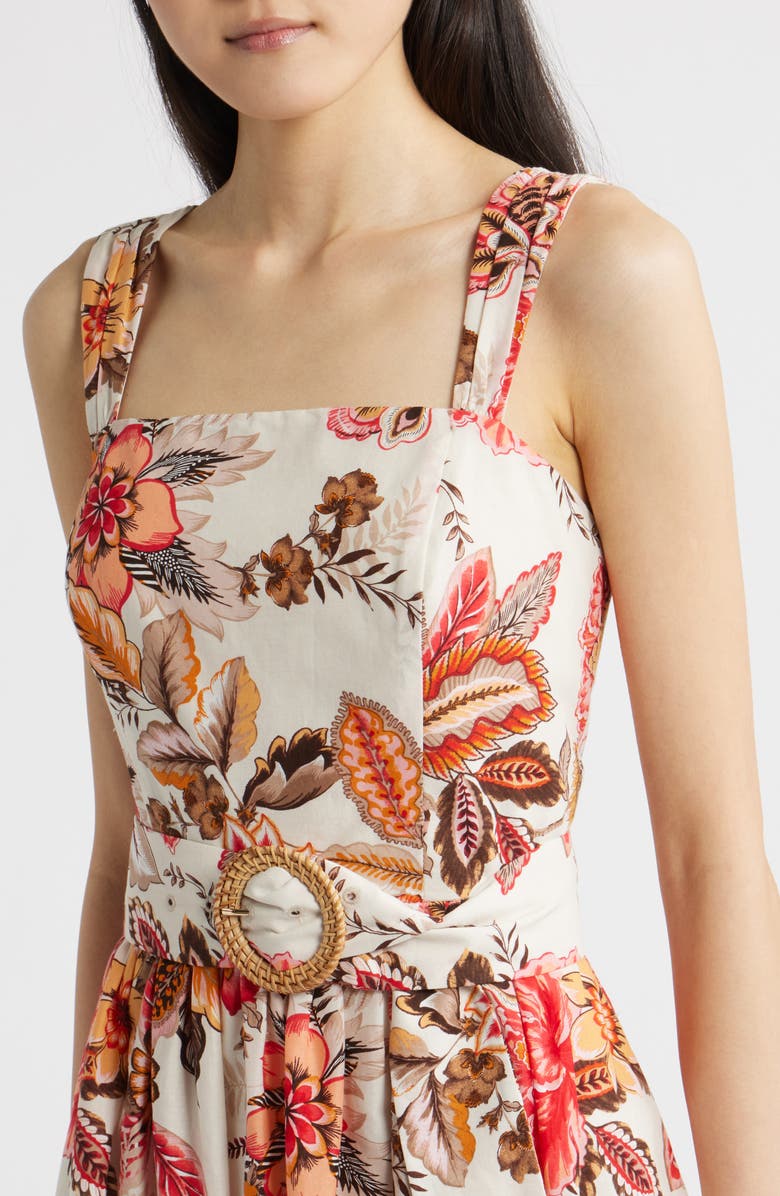 Eliza J Floral Print Midi Sundress, Alternate, color, Almond Khaki/ Red