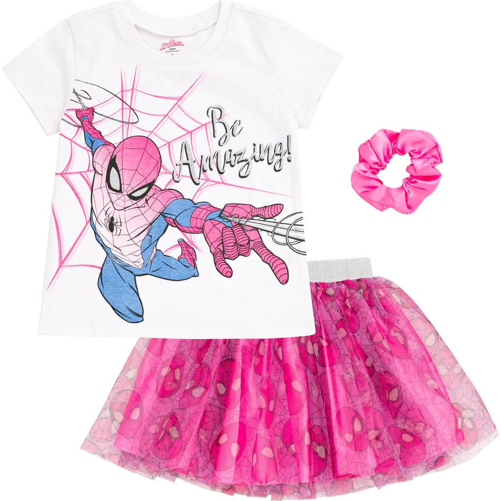 Marvel Kids' Spider-man T-shirt Skirt & Scrunchie Set In Multi