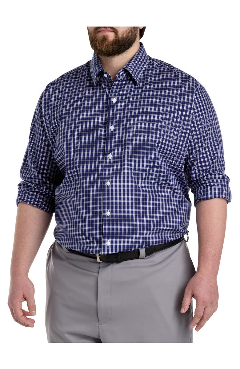 Oak Hill Premium by DXL Big & Tall Houndstooth Dress Shirt, Alternate, color, Navy