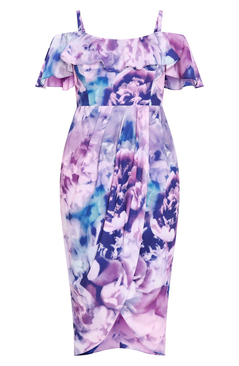 City Chic Floral Drape Cold Shoulder Midi Dress, Alternate, color, Violet Bloom