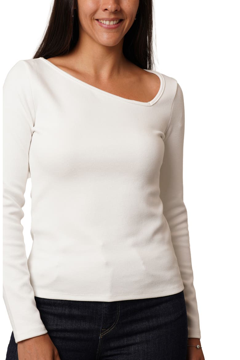 Asymmetric Neck Long Sleeve Top, Alternate, color, BONE