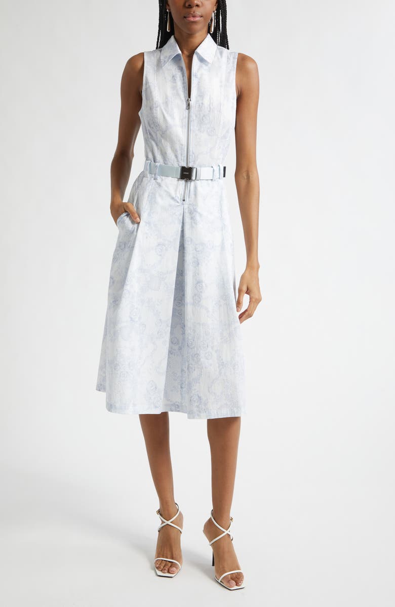 L'AGENCE Kylo Floral Belted Shirtdress, Main, color, Ivory/ Pl Mst Blue Lace Print