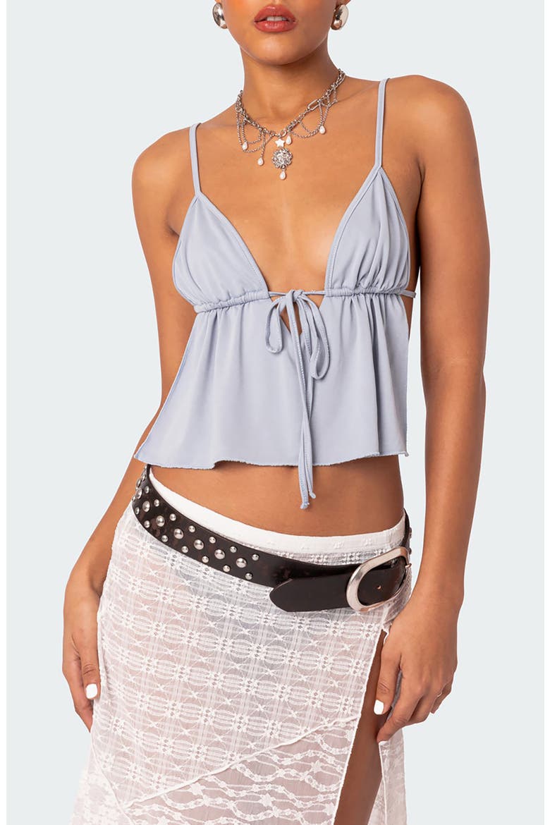 Rylee Tie Front Open Back Camisole, Main, color, LIGHT-BLUE