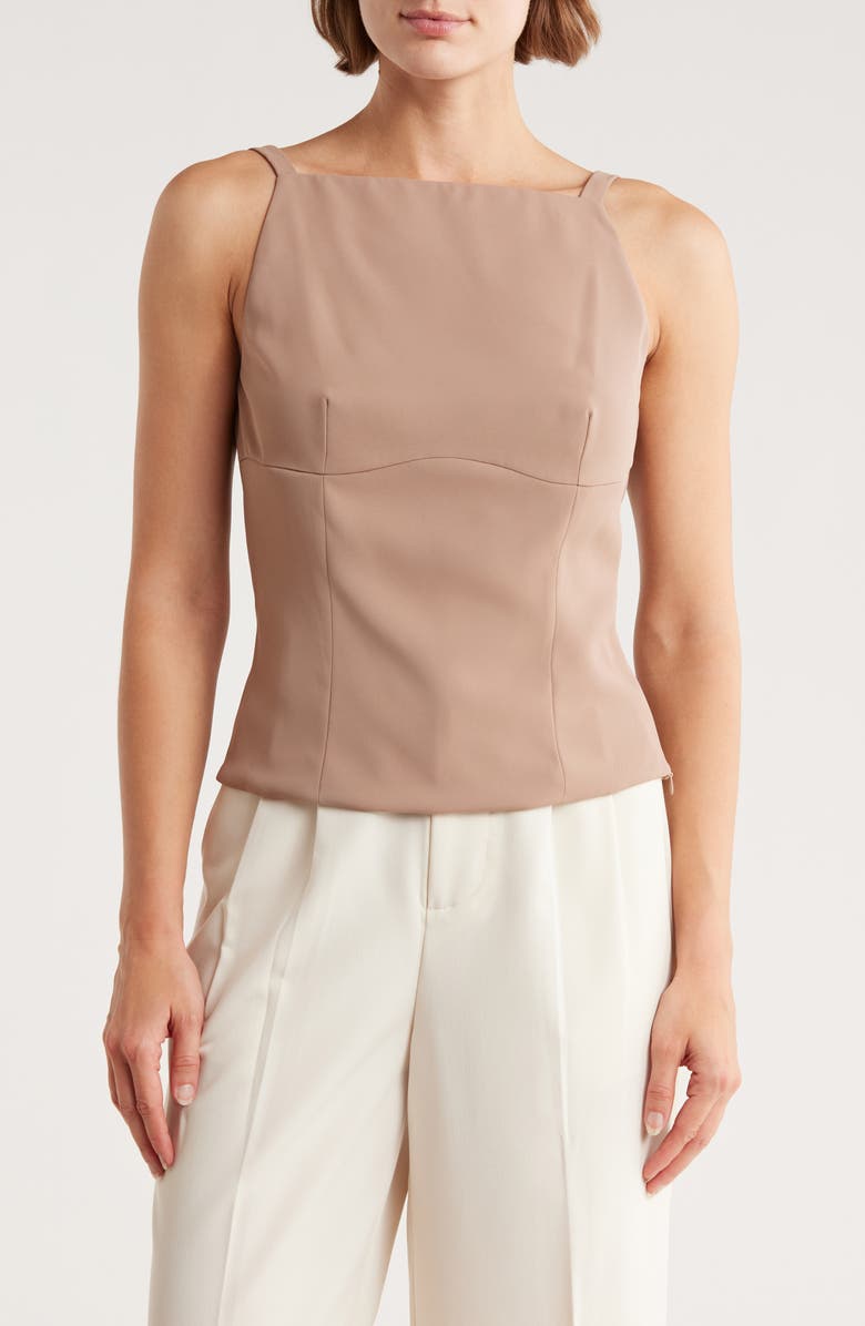 Elodie Square Neck Twill Top, Main, color, Toast Brown