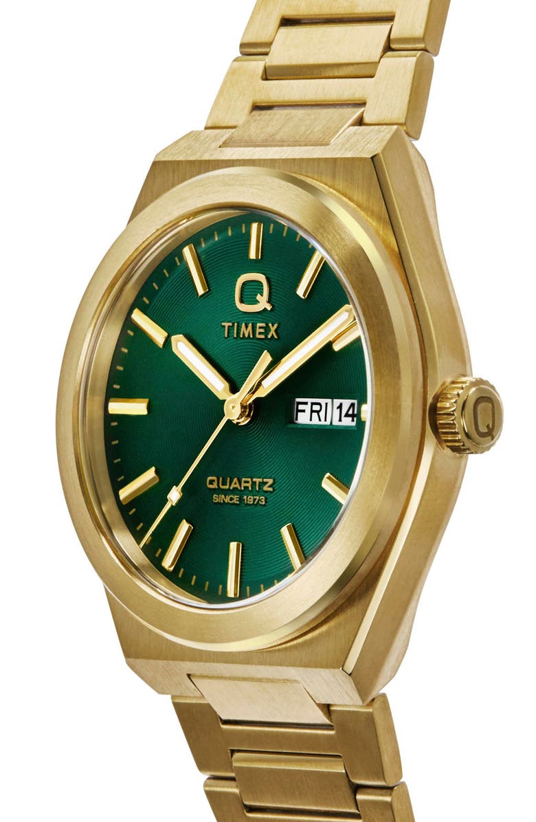 Timex<sup>®</sup> Q Continental Green Dial Bracelet Watch, 39mm, Alternate, color, Gold