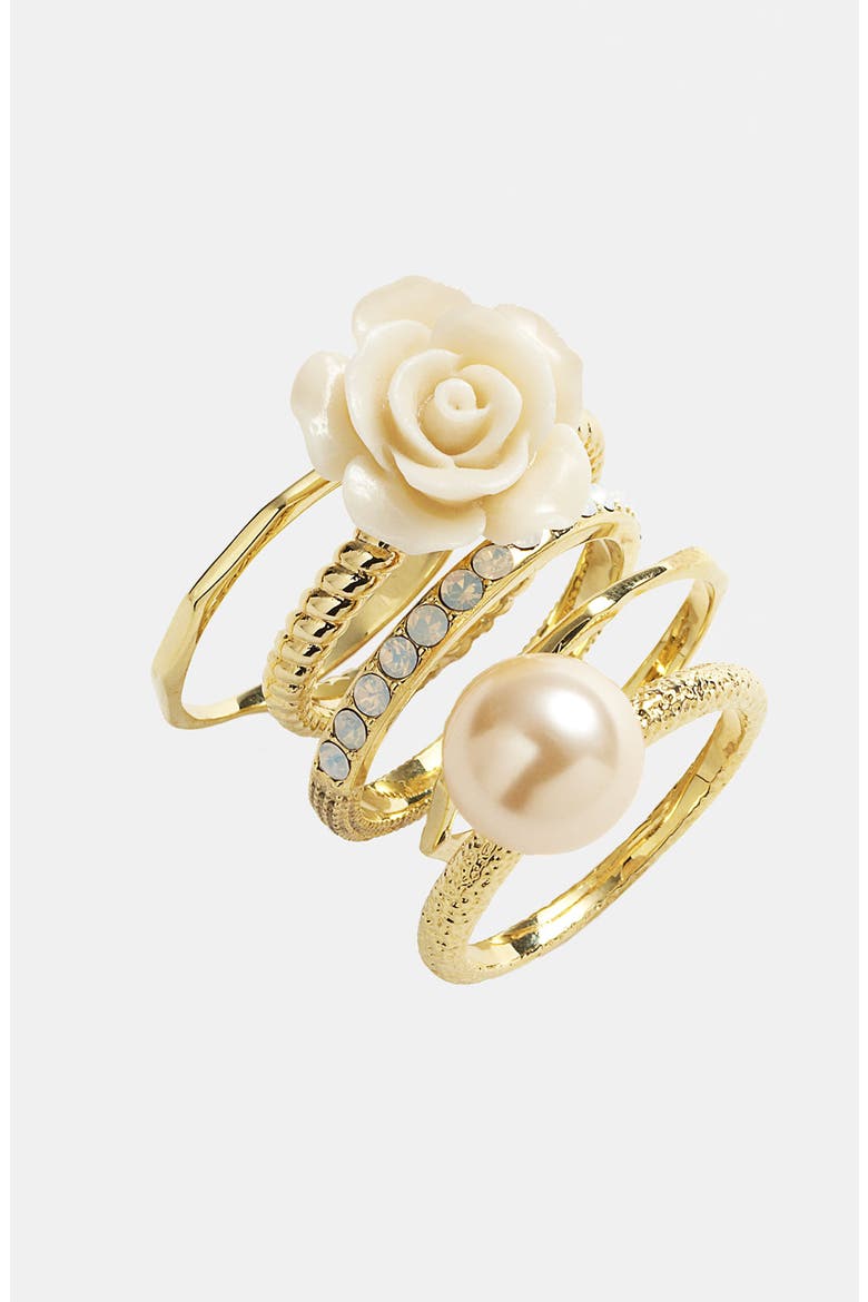 Flower & Faux Pearl Stack Rings (Nordstrom Exclusive), Alternate, color, IVORY MULTI