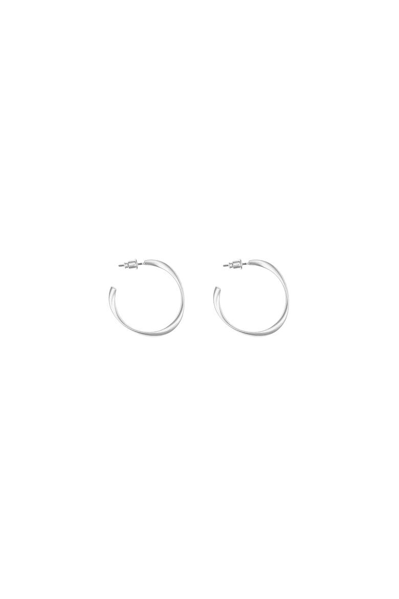 Leslie Small Sculpted Oval Hoop Earrings Dainty Trendy, Main, color, Silver