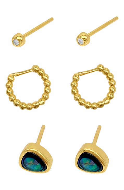 Set of 3 Stud & Hoop Earrings