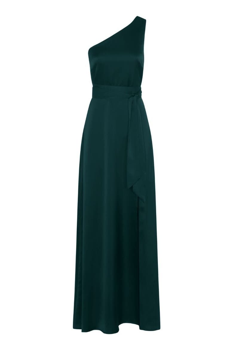 Porto One Shoulder Dress, Alternate, color, Forest Green