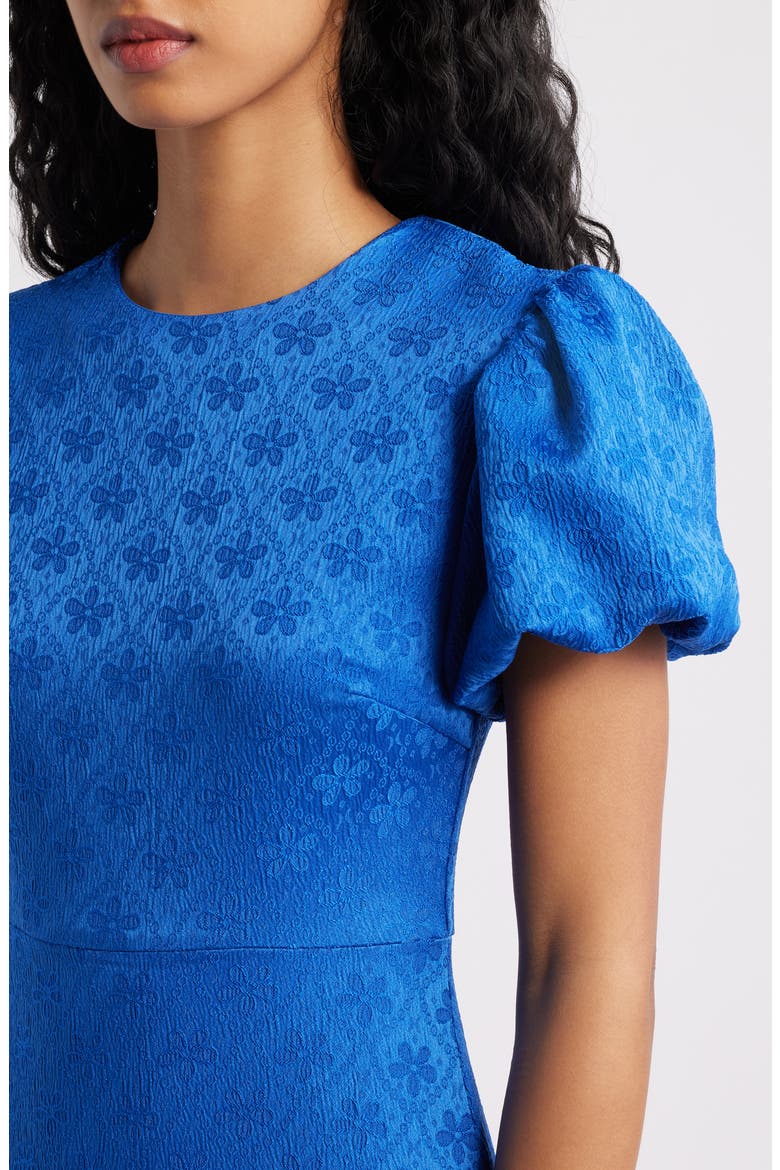 Oriel Geo Floral Satin Jacquard Dress, Alternate, color, BLUE
