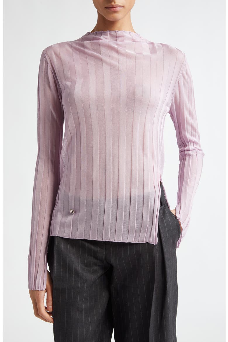Sheer Rib Funnel Neck Sweater, Main, color, LAVENDER