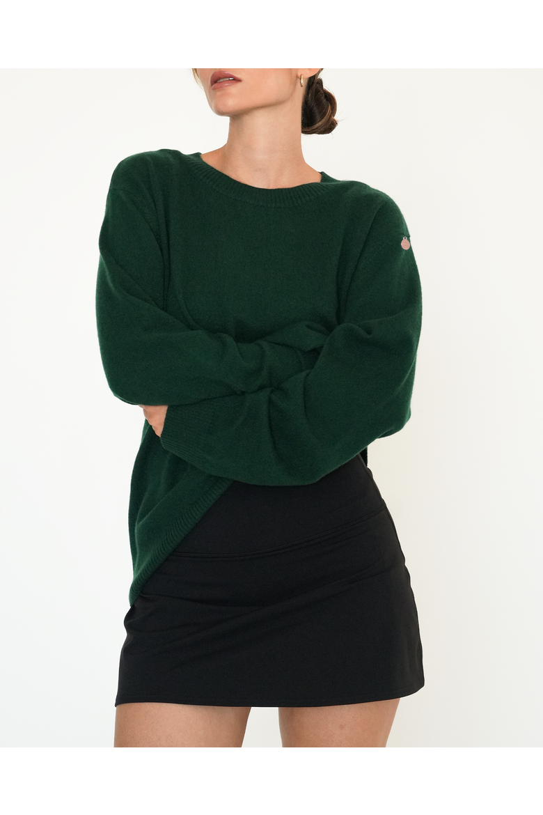 Beau Oversized Crewneck Cashmere Sweater, Alternate, color, Hunter Green