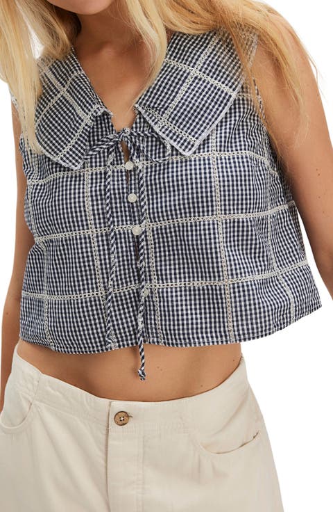 Waiting For Me Crop Cotton Button-Up Top