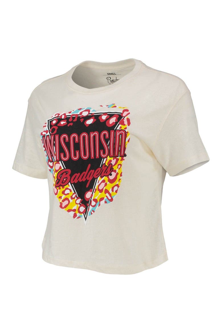 Women's Pressbox Cream Wisconsin Badgers Taylor Animal Print Cropped T-Shirt, Alternate, color, Cream