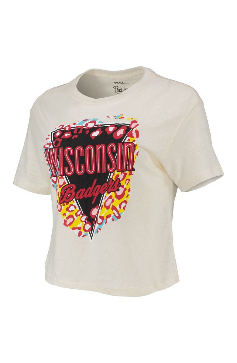 PRESSBOX Women's Pressbox Cream Wisconsin Badgers Taylor Animal Print Cropped T-Shirt, Alternate, color, Cream