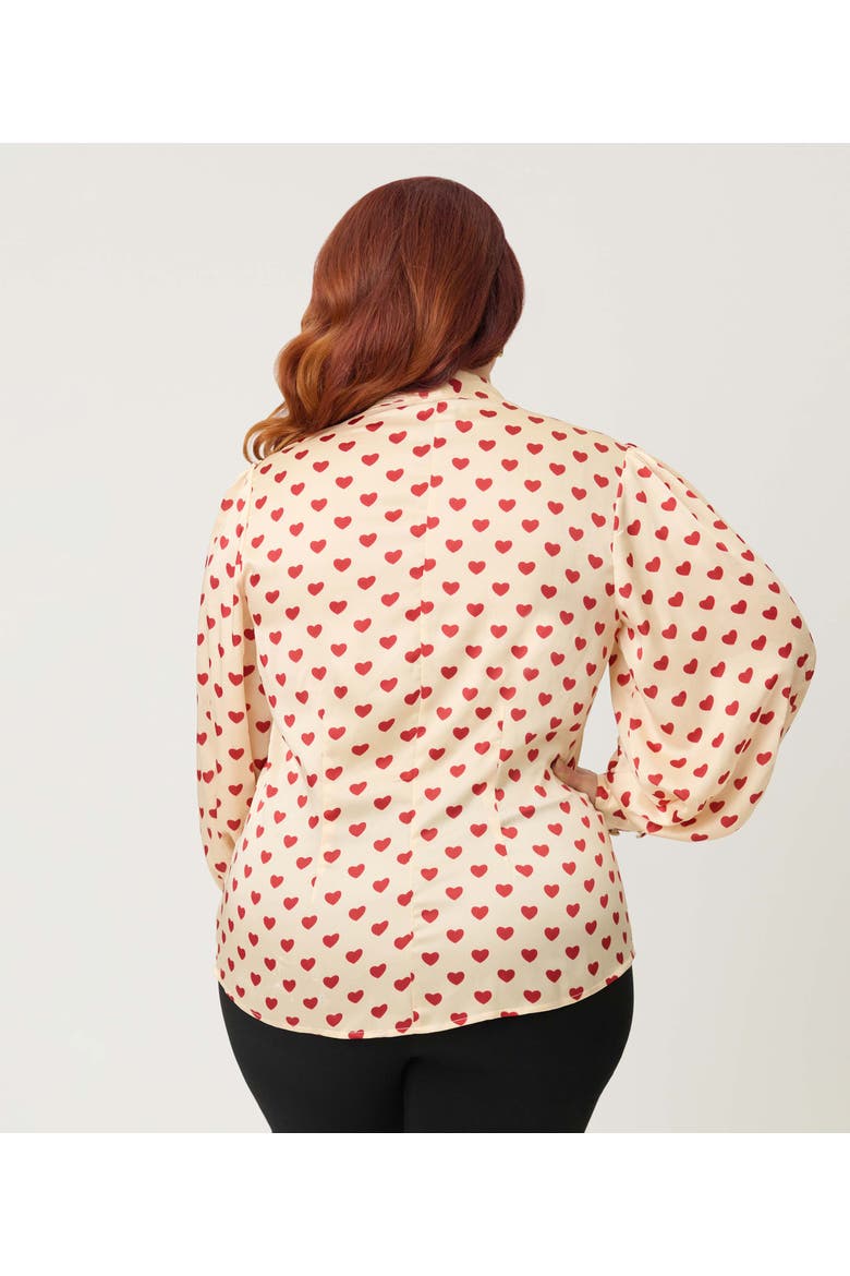 Plus Size Long Sleeve Neck Tie Gwen Blouse, Alternate, color, Champagne & Red Hearts