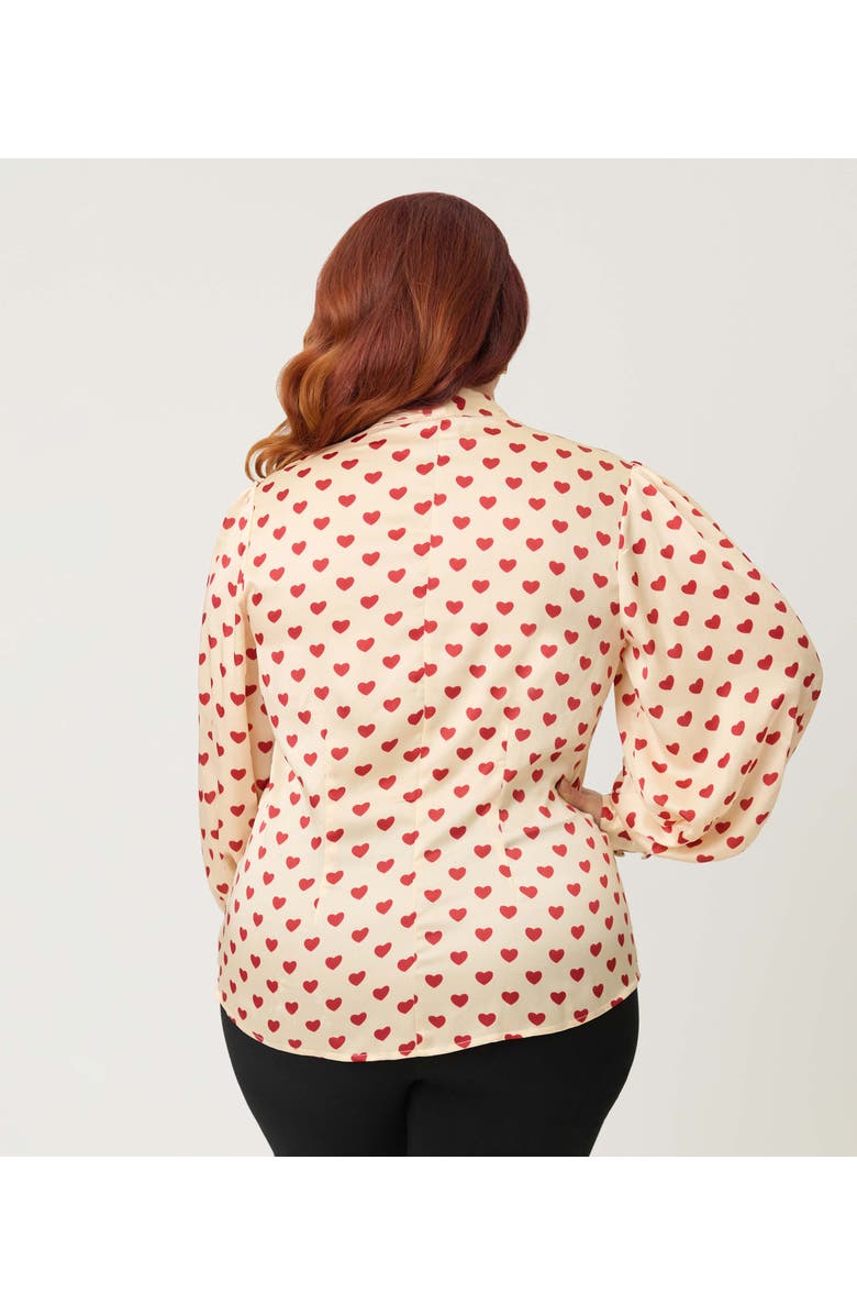 Unique Vintage Plus Size Long Sleeve Neck Tie Gwen Blouse, Alternate, color, Champagne & Red Hearts