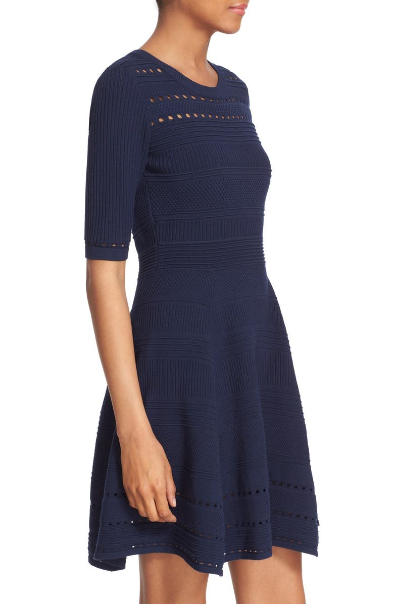 Milly Mixed Stitch Texture Knit Fit & Flare Dress, Alternate, color, 