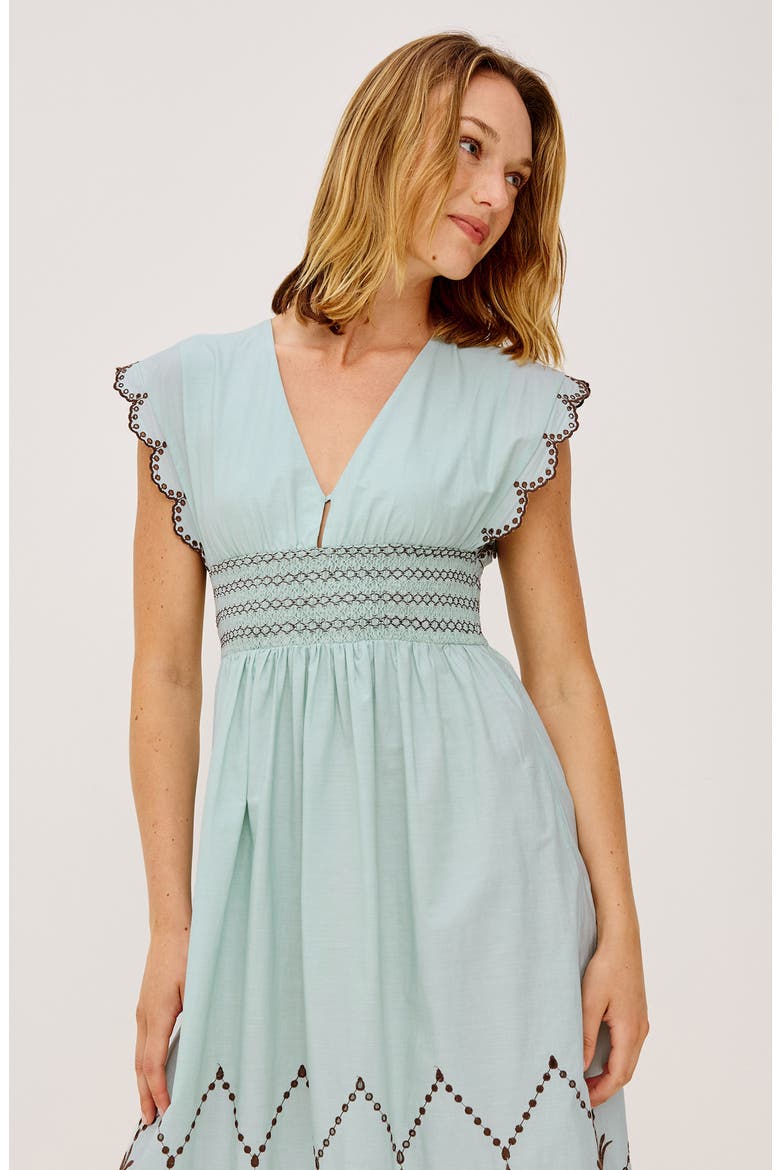 Roxanne Eyelet Embroidered Cotton Midi Dress, Alternate, color, OCEAN PALMS EMBROIDERY
