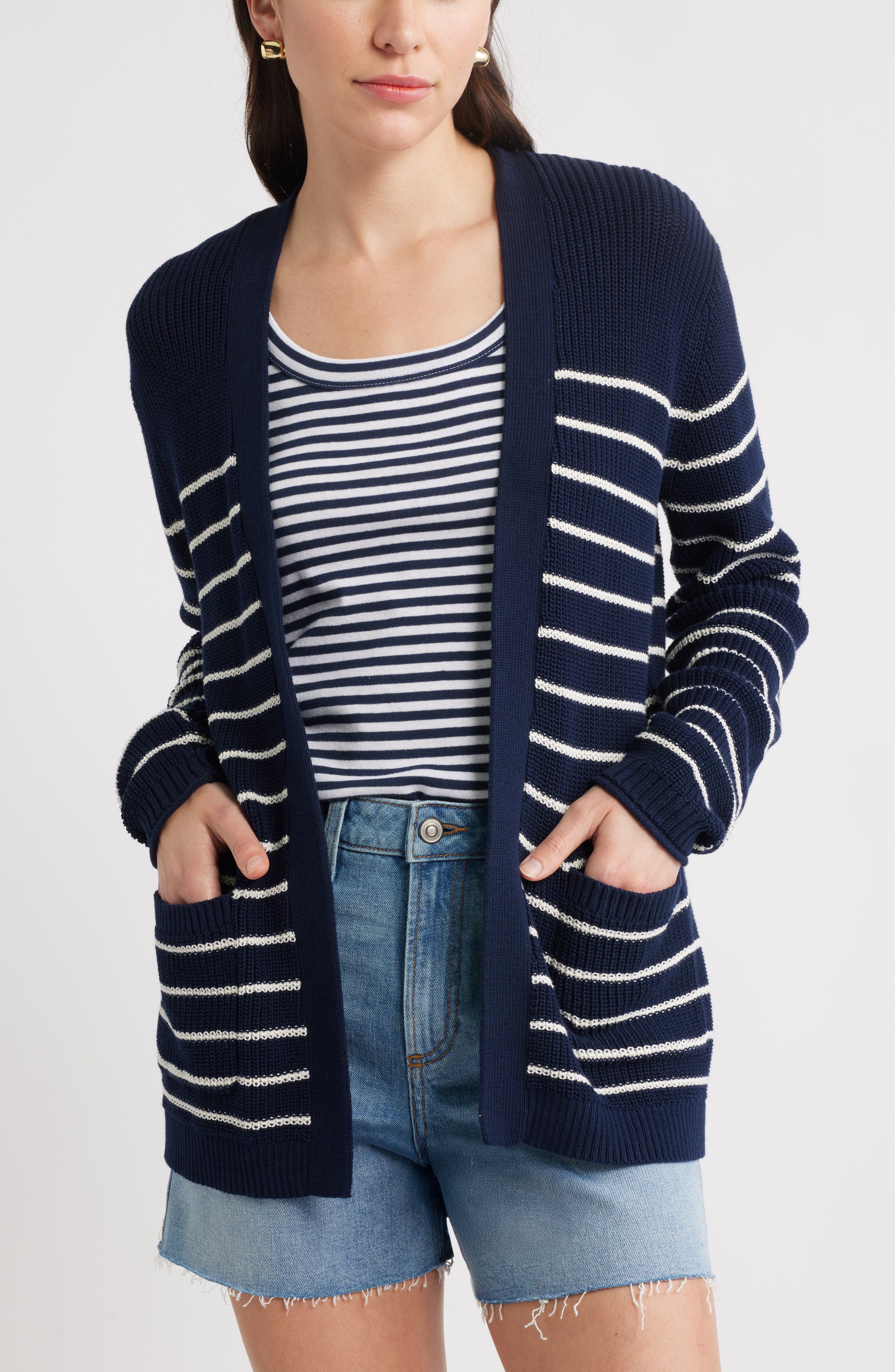 Caslon® Shaker Stitch Pima Cotton Cardigan